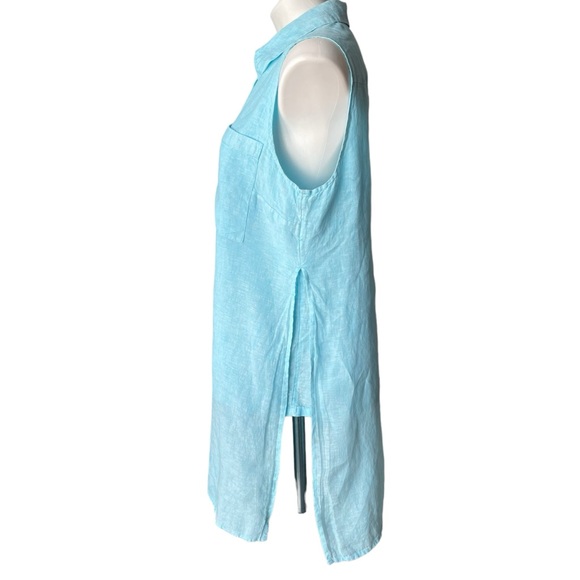CHICO'S Sleeveless Side Slit Blue Aqua Linen Tunic, Sz L/12 - Picture 10 of 15